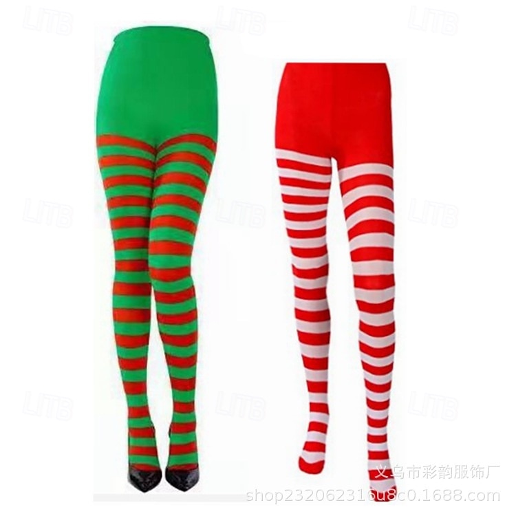Dámské vánoční pruhované punčocháče, slavnostní červeno-zelené strečové legíny na sváteční kostýmy &párty oblečení 2026 - $7.99 –P2