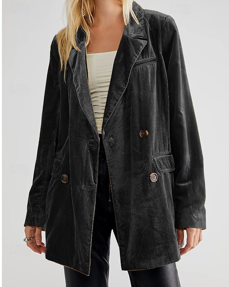 Per donna Blazer Blazer di velluto Confortevole Tasca Bottoni Moda Semplice Feste Festa / Sera Uscire Regolare Collo ripiegato Vestibilità regolare Manica Lunga Capispalla Nero Vino Verde scuro del 2026 a $45.99 –P1
