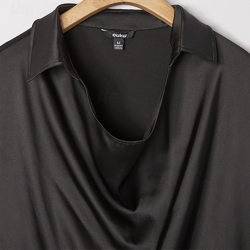 Per uomo Camicia Come la seta Camicia in raso Camicia casual Semplice Formale Matrimonio Argento Nero Oro Verde Manica Lunga Bavero Primavera & Autunno Tutte le stagioni Abbigliamento Arricciato del 2026 a $10.99 –P3