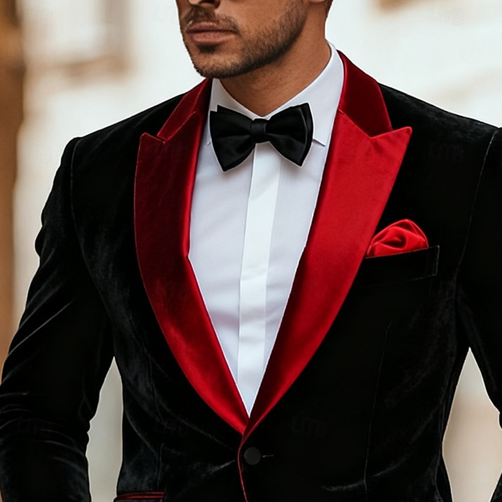 Herre Blazer jakke ملابس السهرة للرجال Formell Bryllup Jul Lomme Jul Fest Høst vinter Alle årstider Fløyel Ensfarget Grunnleggende Enkelt Brystet Enn-knapp Blazer Svart 2025 - $79.99 –P3