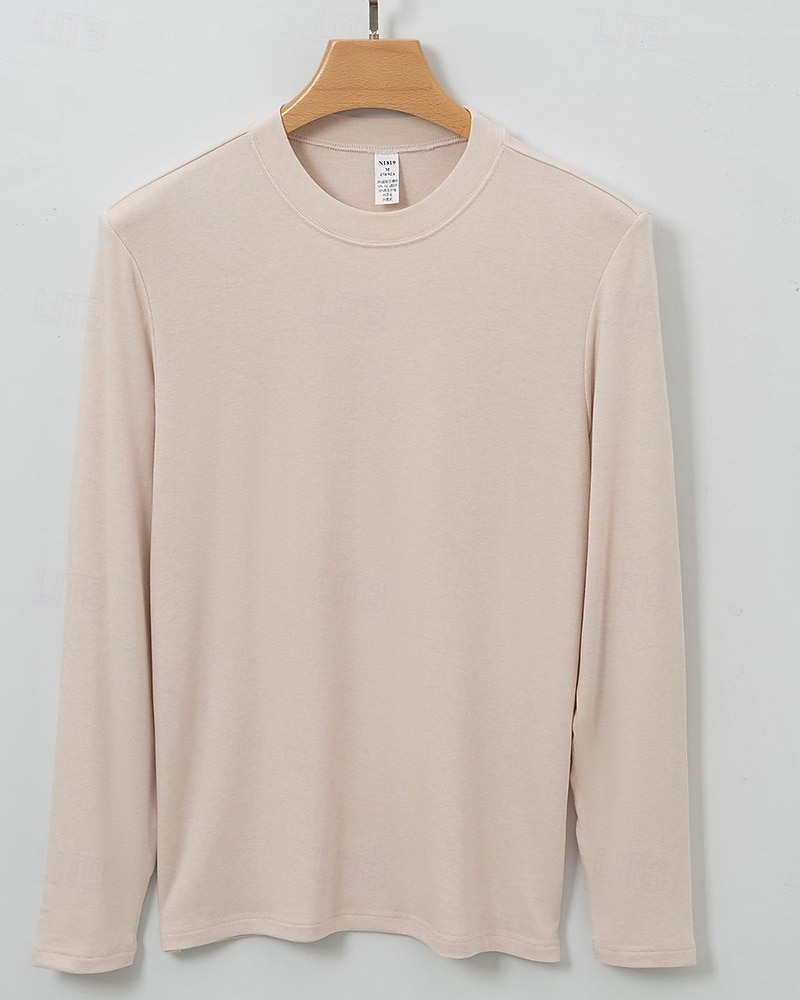 Men's Baselayer Thermal Shirts Long Sleeve Crew Neck Top Outdoor Thermal Warm Winter Autumn / Fall Polyester Black Khaki Beige Gym Workout Traveling 2026 - $35.99 –P2
