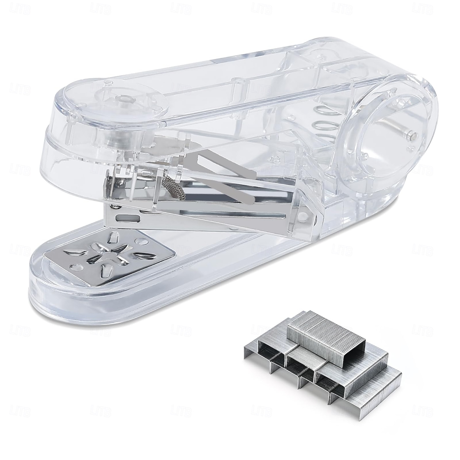 Průsvitná otočná sešívačka s otočným ramenem a 400 sponkami, stolní sešívačka s otočným ramenem o 360 stupňů pro vazbu brožur nebo knih, kapacita 25 listů pro psací stůl, kancelářské potřeby pro 2026 - $10.99 –P8