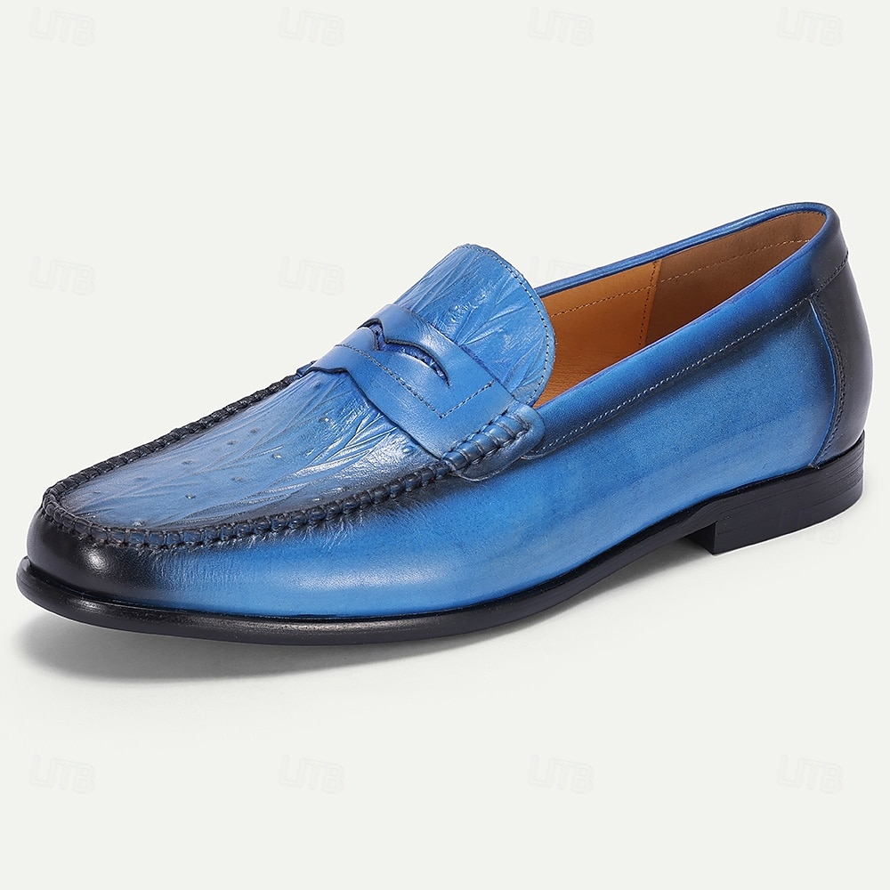 Herren-Slipper aus blauem Echtleder mit glatter Oberfläche – elegantes Schuhwerk fürs Büro und legere Anlässe 2026 - $84.99 –P4