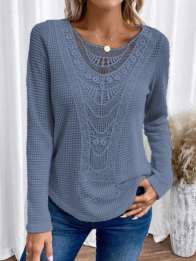 Damskie Koszula Jednokolorowe Elegancja Bohema Zabytkowe Długi rękaw Półgolf Zwykłe topy Praca Codzienny Koronka Haft Koronka iluzjonistyczna Brudny róż Niebieski Pomarańczowy Beżowy Wiosna Jesie 2025 - $24.99 –P7