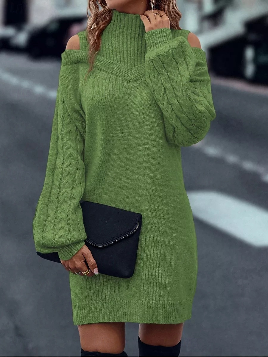Per donna Abito maglione Elegante Casual Morbido Colore Puro A Coste Dolcevita Lavorato a maglia Spalle scoperte Manica Lunga Top Regolari Maglia All'aperto Quotidiano Weekend Nero Verde Autunno del 2026 a $37.99 –P25
