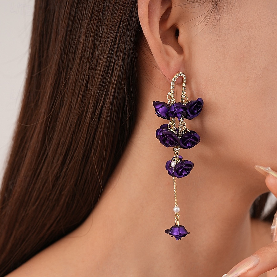 Damörhängen med rosblommor, romantiska blommiga smycken med guldkedjor för julfester, högtidsgåvor &festliga kläder 2026 - $14.99 –P2