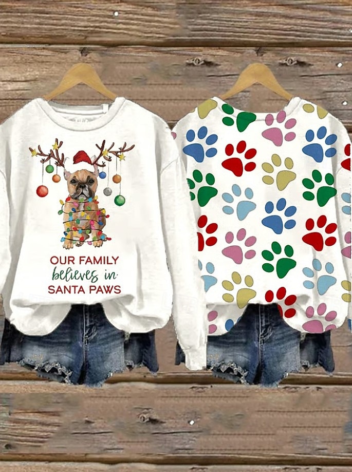 Damen Pullover Sweatshirt Grafik Tiermotiv Hund Lässig Langarm Rundhalsausschnitt Normale Oberteile Straße Alltagskleidung Lässig Patchwork Schwarz Weiß Hellgrün Rosa Leicht Blau Herbst Winter 2025 - $28.99 –P1