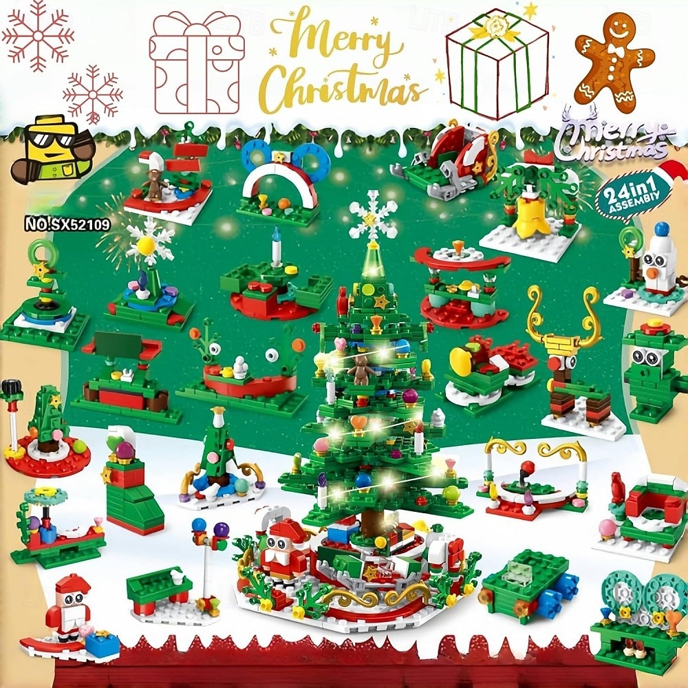 Ημερολόγιο έλευσης χριστουγεννιάτικων δέντρων με δομικά στοιχεία με φως LED, ημερολόγιο αντίστροφης μέτρησης για χριστουγεννιάτικο κουτί δώρων, δομικό στοιχείο 24 ημερών για παιδιά ενηλίκων 2025 - $39.99 –P6