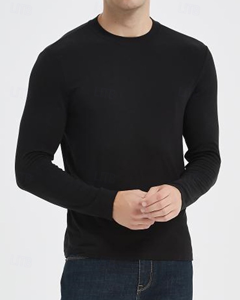 Men's Baselayer Thermal Shirts Long Sleeve Crew Neck Top Outdoor Thermal Warm Winter Autumn / Fall Polyester Black Khaki Beige Gym Workout Traveling 2026 - $35.99 –P9