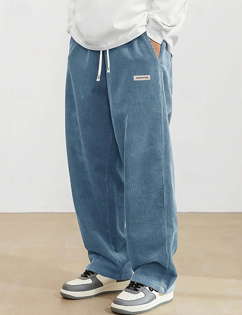 Bărbați Pantaloni Pantaloni Corduroy Pantaloni largi Pantaloni casual Pantaloni de sport cu picior drept Cordon Talie elastică Culoare solidă Confort Lungime totală Zilnic Casă În aer liber Modă Șic 2026 - $25.99 –P2