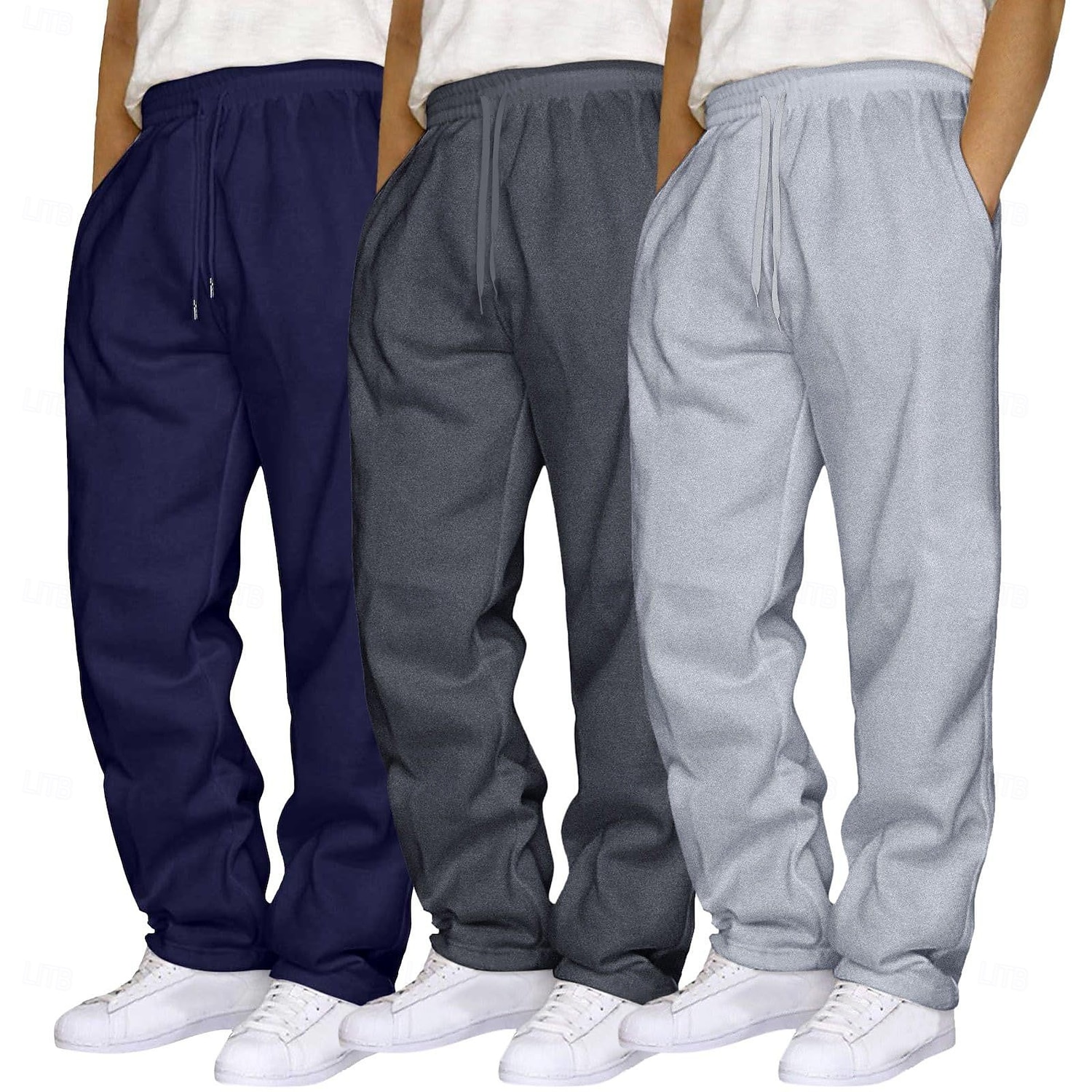 3 stuks heren joggingbroeken wijde pijpen joggingbroeken open onderkant joggingbroek trekkoord elastische taille multi-pack effen ademend volledige lengte sport outdoor casual dagelijks mode 2025 - $29.99 –P8