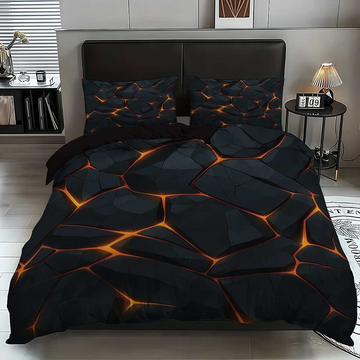 Set copripiumino in piuma d'oca con stampa di roccia fluorescente gialla, 3 pezzi, per letto matrimoniale, morbido e corto, con 2 federe – biancheria da letto per camera d'albergo, accogliente & del 2025 a $33.99 –P2