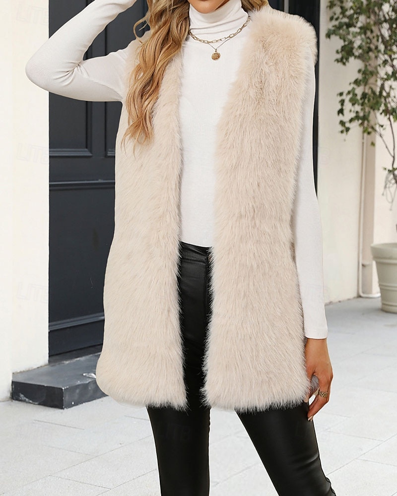 Dame سترة Fuskepels Hold Varm Bekvem Lomme Pels og lær Mote Fritid عادي Feriereise Gate Avslappet Dagligdagstøy Lang V-hals Normal Langermet Yttertøy Svart Vin Kongeblå Høst Vinter 2026 - $37.99 –P7