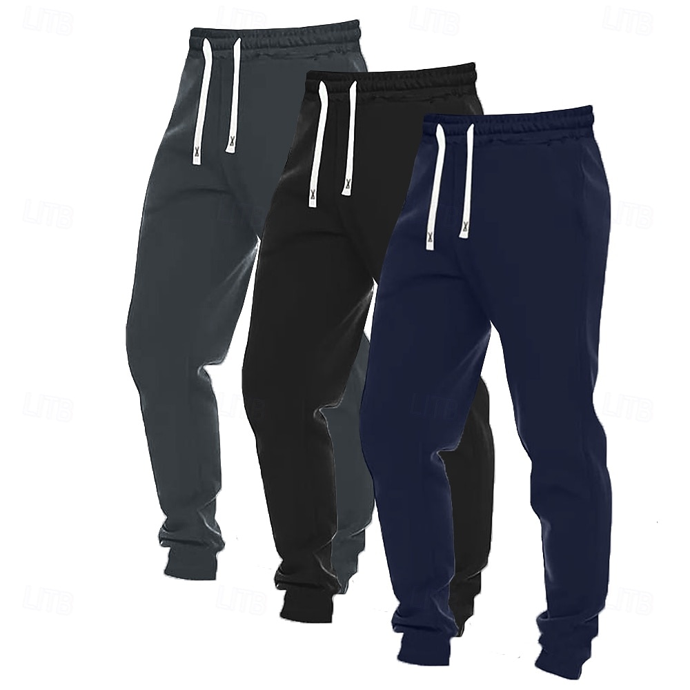 2025年 男性用 スウェットパンツ ジョガー ズボン カジュアルパンツ ドローストリング 伸縮袖口 マルチパック 平織り 履き心地よい ウォーム 全長 アウトドア カジュアル 日常 クラシック ベーシック ブラック+ネイビーブルー+ライトグレー ブラック＋ライトグレー＋ダークグレー  コレクション – $29.99 –P10
