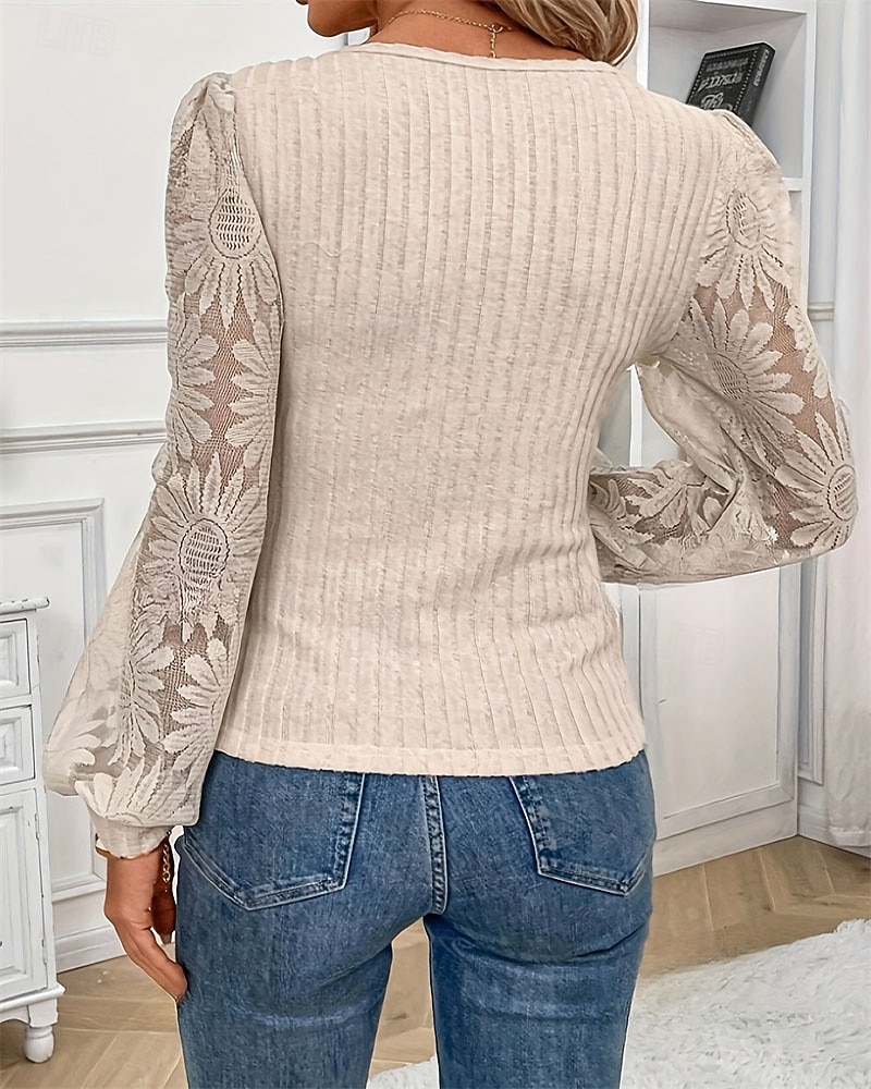 Pentru femei Topuri de vară Bluză Wrap Crop Top Topuri din dantela Simplu Elegant Epocă Stilat Manșon Lung Pătrat Topuri obișnuite Muncă Zilnic Concediu Dantelă Nasturi Caisă Vară Primăvară 2025 - $24.99 –P2