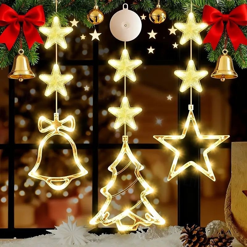 Luz de Janela de Natal 1PC com Bateria Luz de Cortina Branca Quente Suspensa com Ventosa Luz de Árvore de Natal e Estrela para Decoração de Janela em Festa de Natal e Ano Novo de 2025 por $11.99 –P1