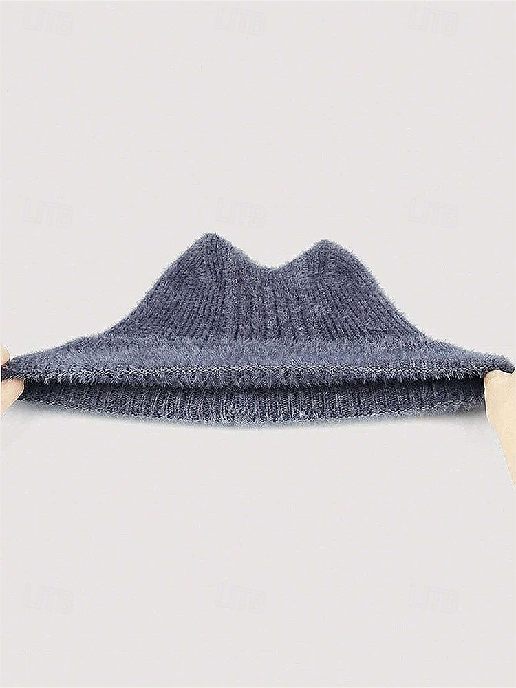 Женская пушистая вязаная шапка с кошачьими ушками, милая зимняя теплая шапка с вышивкой черного кота, стильный рождественский подарок для девочек и женщин 2026 - $14.99 –P5