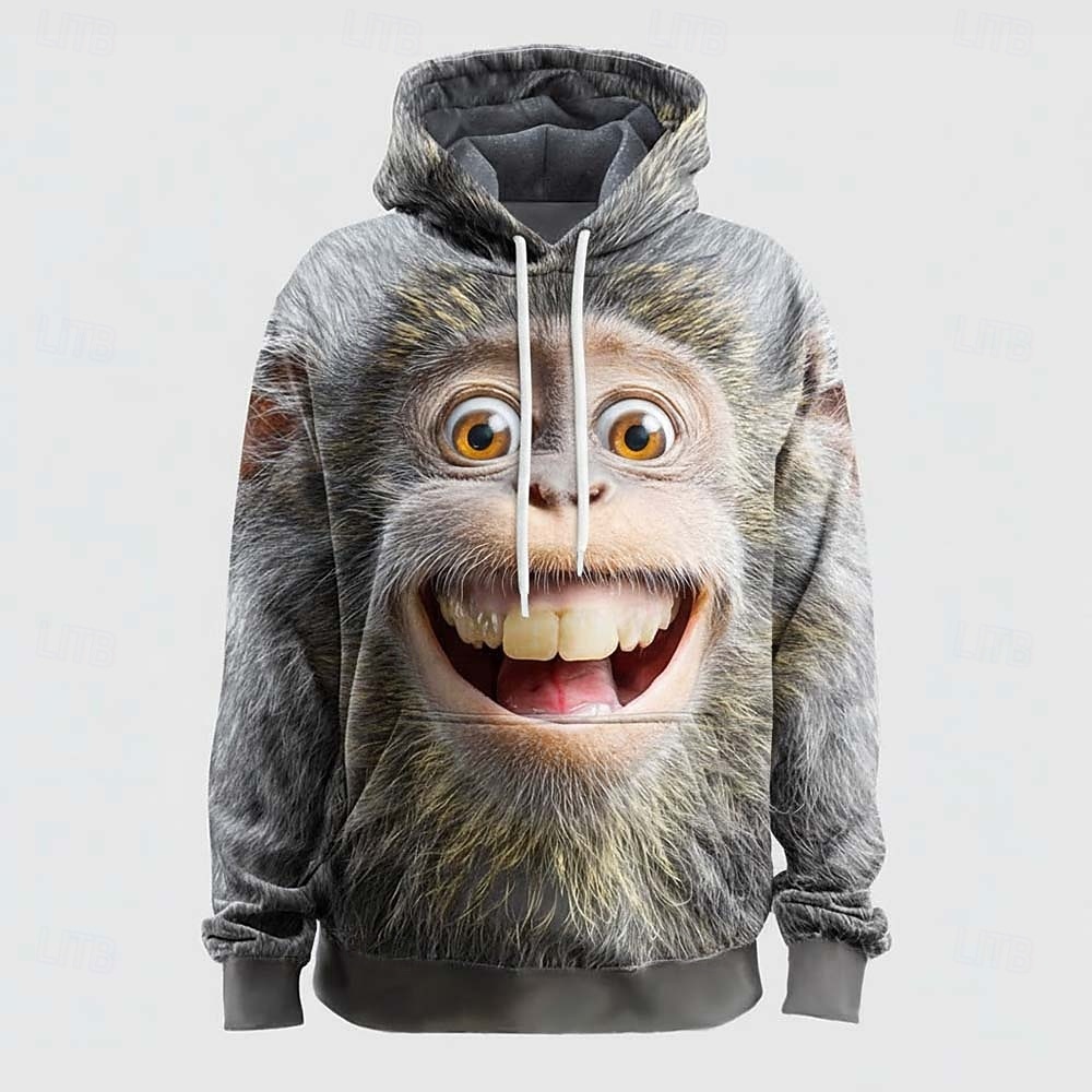 Herren 3D Affe Kapuzensweatshirt Pullover 3D Fantasie Langarm Rundhalsausschnitt Streetwear Club Geschenk Dunkelgray Grau Grau 2 Kordelzug Herbst Winter Designer S M L XL XXL XXXL 2026 - $33.99 –P2