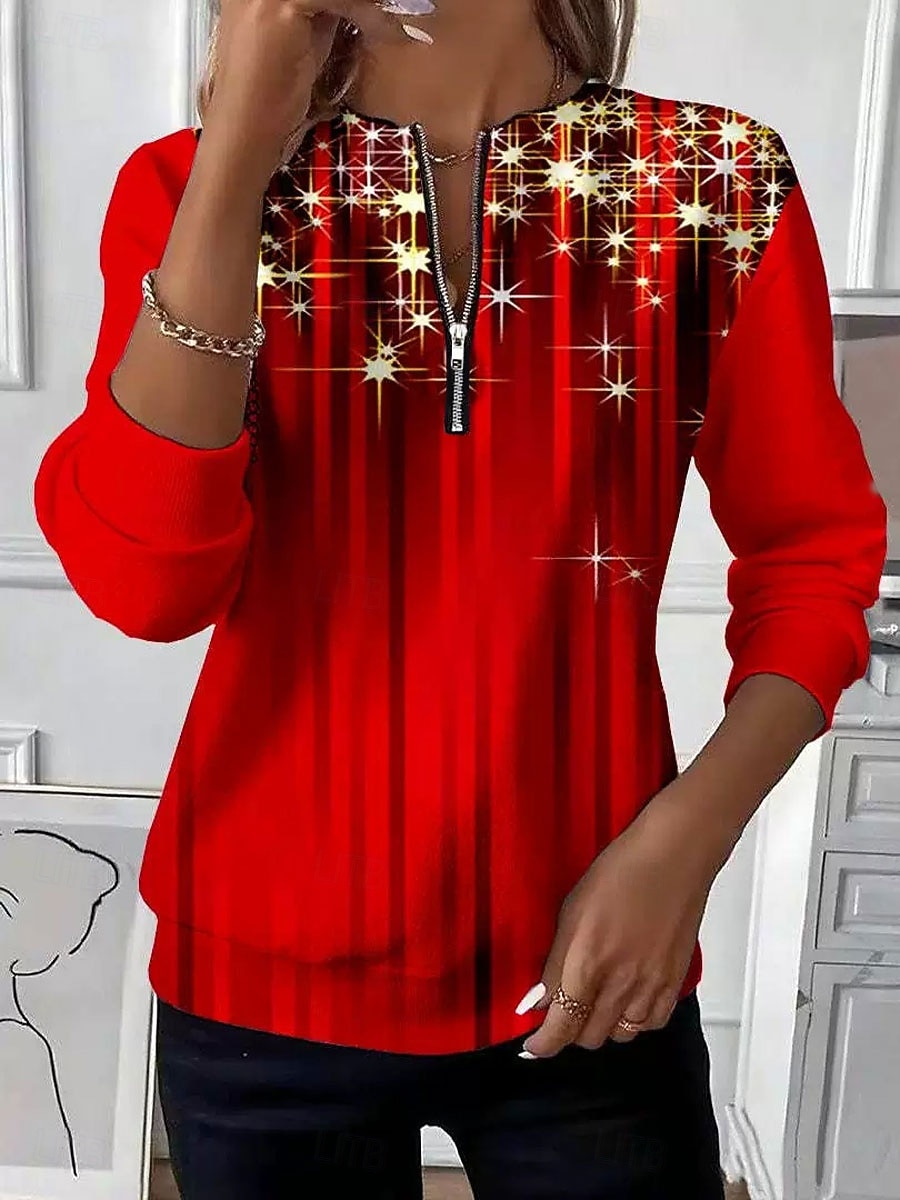 Femmes Sweatshirt Pull Sweats zippés Graphique Motif de flocon de neige Mode Occasionnel manche longue Col ras du cou Hauts Réguliers Rue Tenue Quotidienne Fermeture éclair Imprimé Noir Rouge Rouge de 2025 ? $33.99 –P2