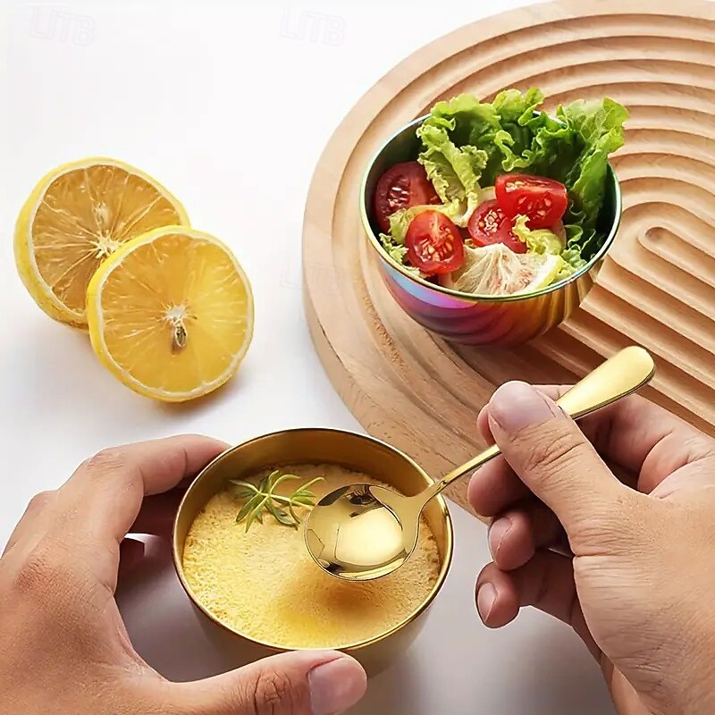 Set di 16 piatti rotondi in acciaio inox per salse, piatti dorati per salse, cucchiai dorati del 2025 a $29.99 –P7