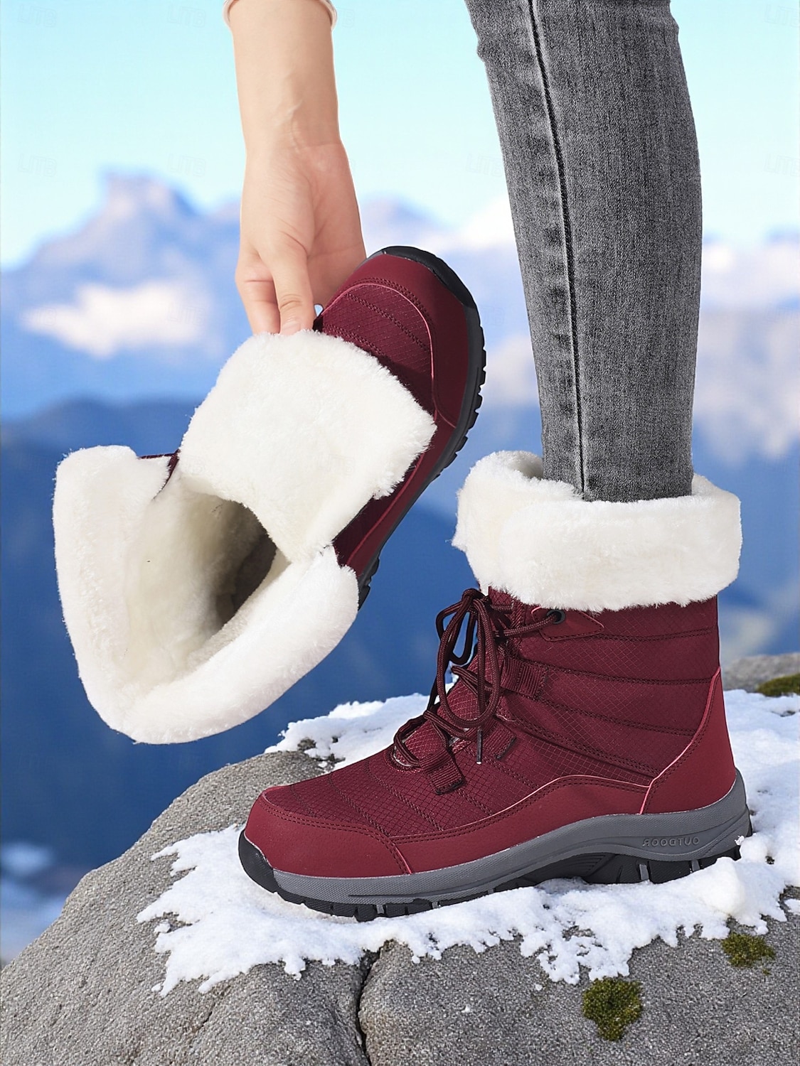 Botas de nieve impermeables con cordones y forro de piel cálida para mujer, botines de invierno antideslizantes para senderismo al aire libre, calzado acogedor y aislante para clima frío 2025 - $46.99 –P1
