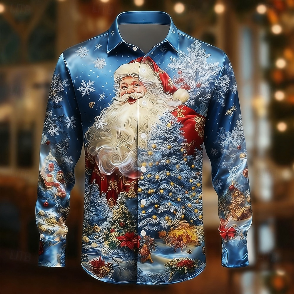 Vánoce Pánské Ježíšek Vánoční stromek Sob Košile Saténová košile Košile k obleku Dlouhý rukáv Móda pro volný čas Venkovní Párty Dovolená Jaro Podzim Přehnutý 3D tisk Košile na knoflíky Světle modr 2025 - $27.99 –P2