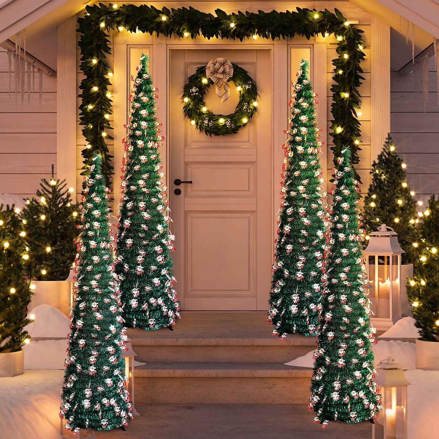 Christmas Santa Claus Pagoda Foldable Christmas Tree 5M 50Leds Warm Light String Indoor Living Room Staircase Study Apartment Holiday Decoration Prop 1.5M/5FT AAA Battery Box 2025 - CAD $37.99 –P1