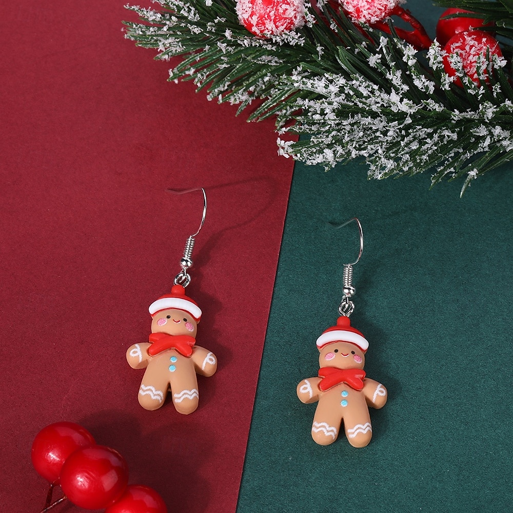 schattige peperkoekenmannetje oorbellen met rode sjaal - leuke kerstsieraden als cadeau voor de feestdagen 2026 - BHD 3.19 –P3
