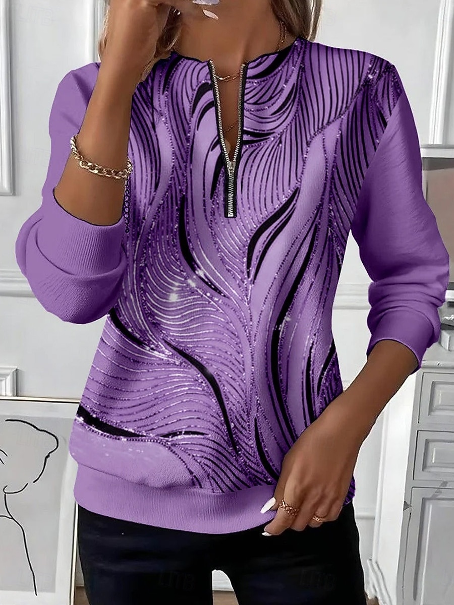 Dámské Mikiny na zip Zip Tisk Grafika Abstraktní Módní Na běžné nošení Dlouhý rukáv Kulatý Běžné topy ulice Na den Vodní modrá Fialová Oranžová Trávová zelená Šedá Podzim Zima 2026 - $27.99 –P1