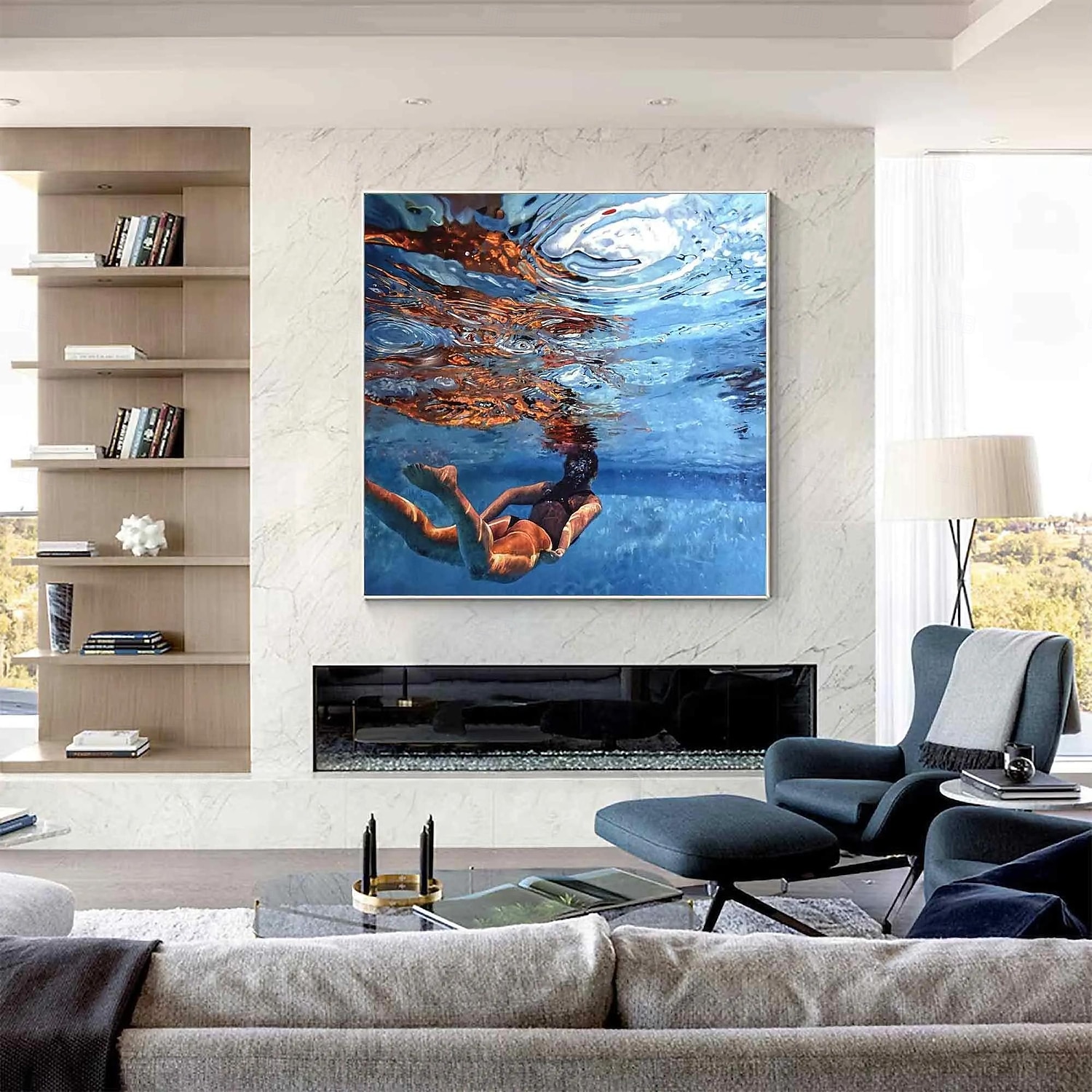 Ölgemälde „Taucherin“: abstrakte schwimmende Frau, handgefertigte Leinwand 2025 - $40.99 –P2