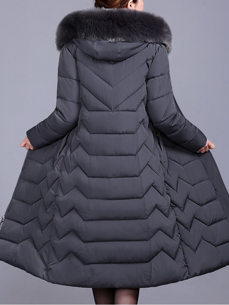 Dam Anorak Bekväm Andningsfunktion Dragkedja Ficka Knappar Pälskrage Ledigt Slät Semester Gata Ledigt Dagliga kläder Dragkedja Lång Huva Normal Långärmad Ytterkläder Svart Vin Rubinrött Vår Höst 2025 - $71.99 –P5