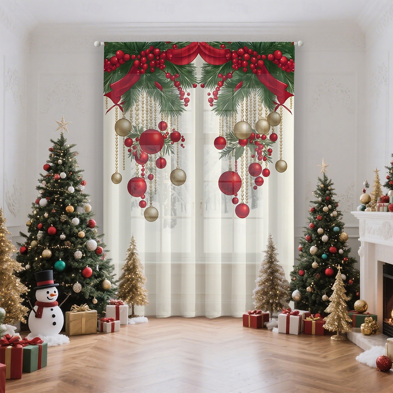 Рождественские прозрачные шторы серии 2025, 3D цифровая печать, оконные шторы для гостиной, спальни, праздничное украшение, декор для дома, элегантные праздничные шторные панели 2025 - $12.99 –P22