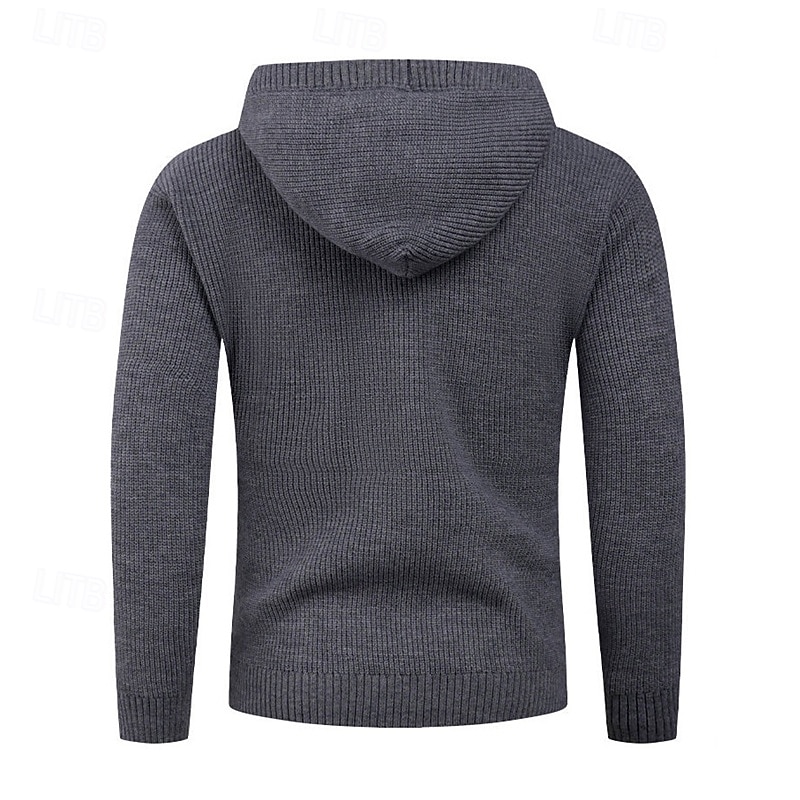 Herren Pullover Strickpullover Gerippt Stricken Normale Oberteile Knöpfe Gestrickt Einfach Mit Kapuze Mode Basic Urlaub Alltagskleidung Bekleidung Herbst Winter Schwarz Hellgrau S M L 2026 - QAR 185.61 –P3