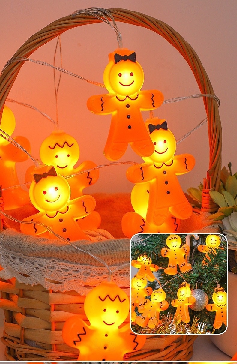 Jul pepparkaksgubbe pojke och flicka semester ljusslinga 6M-40Leds inomhus trappa vägg sovrum partyns atmosfärdekoration ljusprops AAA batteribox USB 2025 - $13.49 –P5