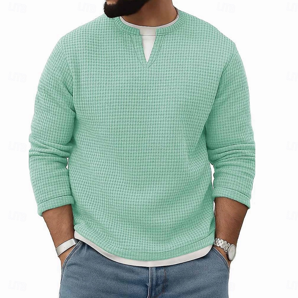 Per uomo Maglietta Waffle Maglietta Manica Lunga Girocollo Scollo a V Primavera Autunno Inverno Elegante Caldo Vacanza Finto due pezzi Allenamento All'aperto Casa Nero Verde chiaro Blu chiaro del 2025 a $23.99 –P8