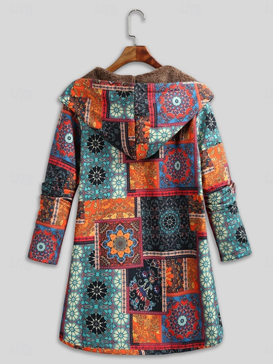 Pentru femei Jachetă din lână geacă Sherpa Comfortabil Respirabil Buzunar Imprimeu Epocă Casual Floral Vacanță Stradă Purtare Zilnică Ieșire Cu Un Nasture Regulat Capișon Fit regulat Manșon Lung 2026 - $45.99 –P6