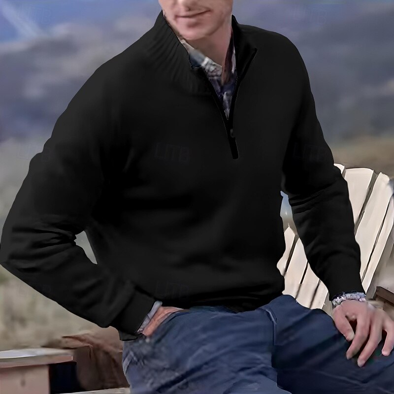 2026年 男性用 ニット プルオーバーセーター クォータージッププルオーバーセーター リブ ニット レギュラートップス ニット スリムフィット 平織り スタンドカラー ニット コンテンポラリー カジュアル デイリーウェア 衣類 秋 ディープパープル レイクブルー M L XL  コレクション – $30.99 –P15