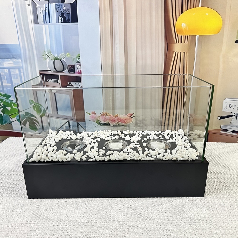 skleněný velký stolní krb přenosný ohniště s miskou na oheň, čisté hoření bioetanolu, bezodvětrávací krb pro vnitřní i venkovní terase, párty 2026 - $128.99 –P9