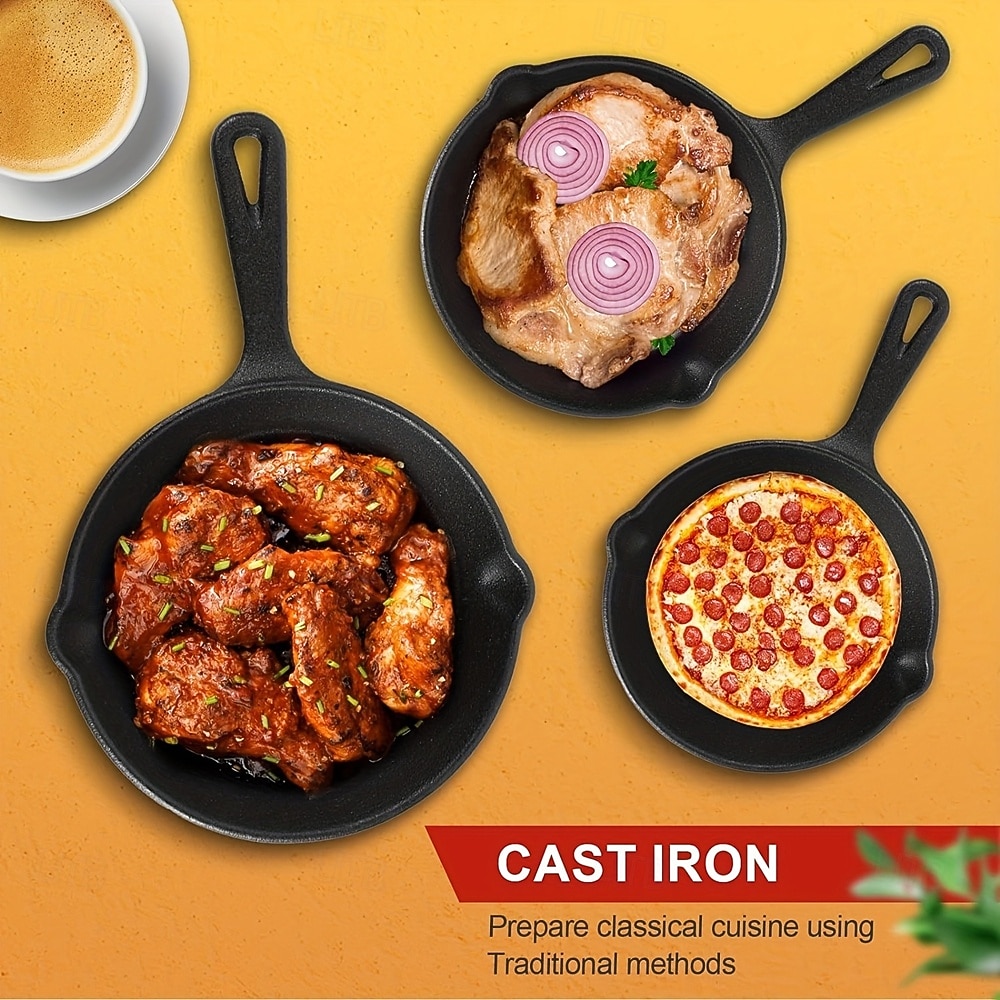 4-piece Cast Iron Cookware Set -10 Inch 8-inch 6-inch Flat Bottomed Pans with Excellent Insulation Performance Suitable for Indoor and Outdoor Cooking Frying Pans Heavy-duty Professional Restaura 2025 - $154.99 –P1