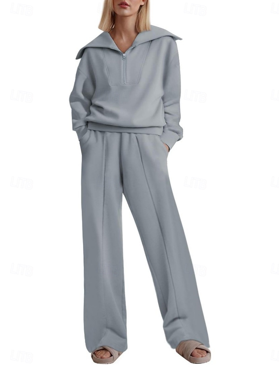 Dames Modieus Streetwear Broeken Sets Bolero Top Lange mouw Overhemdkraag Effen Kleur Vetoketju Buiten Werk Casual Blozend Roze Marineblauw Grijs Lente Normale pasvorm 2025 - $47.99 –P1