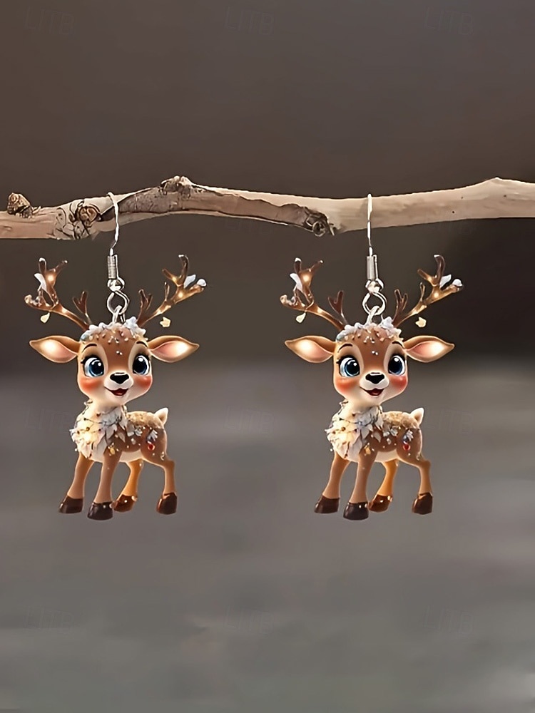 Dámské vánoční dárkové akrylové náušnice se sobami, roztomilý sváteční design se santovou čepicí, zábavný sváteční doplněk na večírky a setkání. 2026 - $5.99 –P6