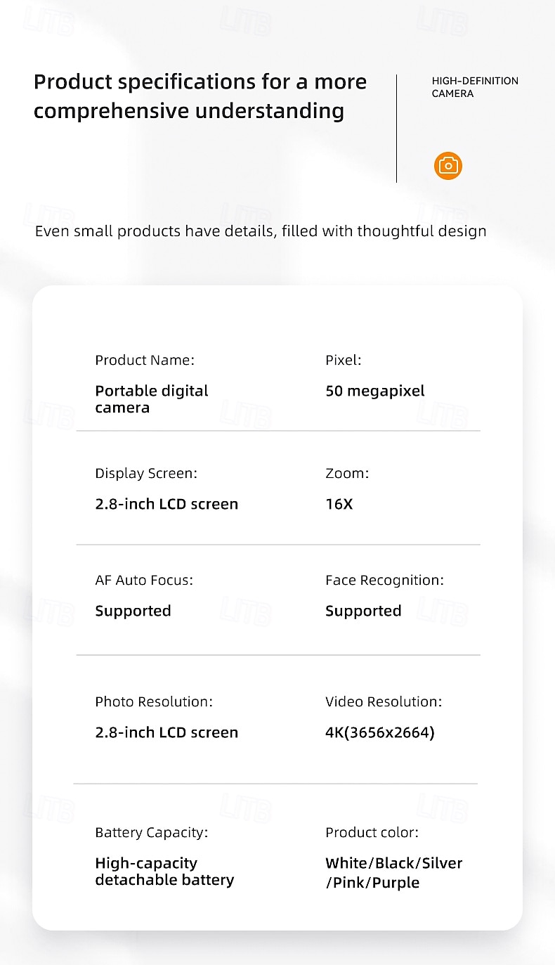 Cameră digitală HD 4K pentru studenți cu un ecran IPS de 2.8 inci pentru fotografii și videoclipuri portabile design elegant. Cadou de Ziua Îndrăgostiților 2026 - $83.99 –P13
