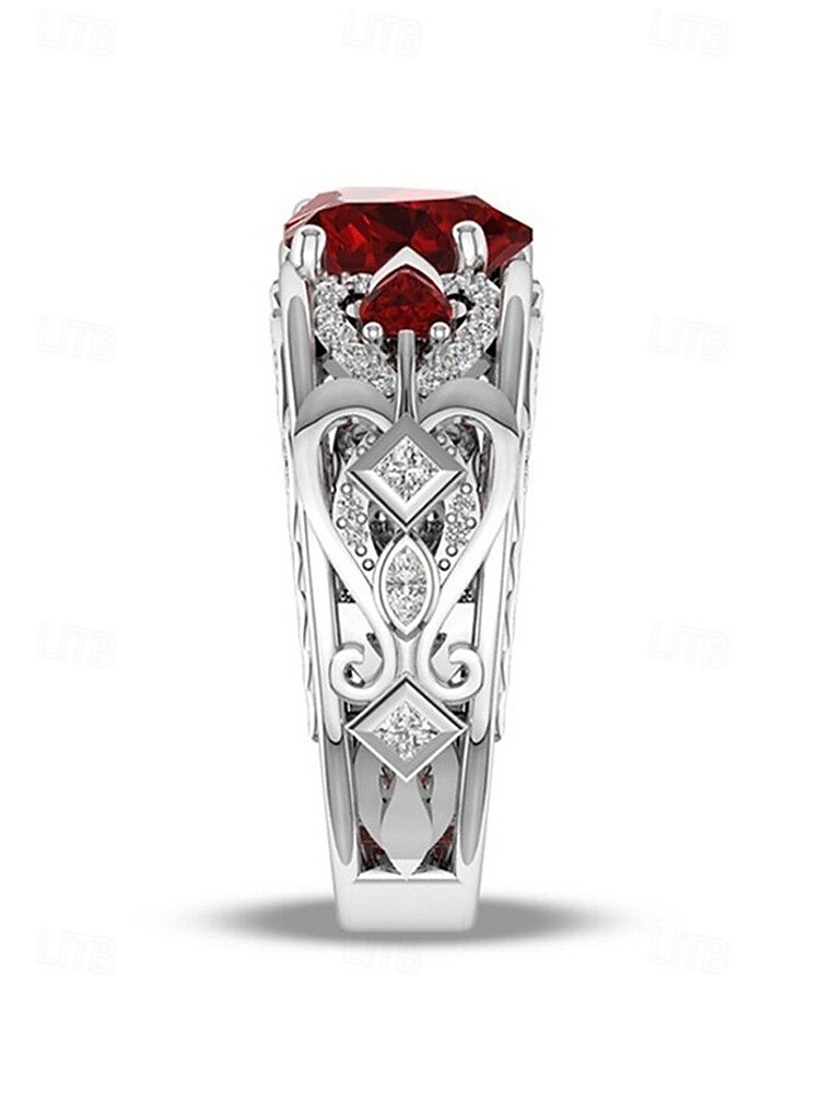 Rode hartvormige edelsteenring voor dames met verzilverde band – elegante sieraden als kerstcadeau en voor feestdagen 2026 - zł21.99 –P8
