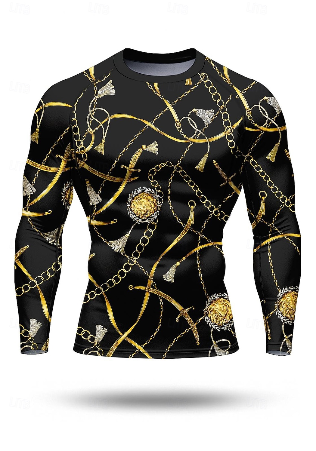 Men's Compression Shirt Running Shirt 3D Print Long Sleeve Base Layer Striped Quick Dry Compression Power Flex Moisture Wicking Gym Workout Active Training Exercise Sportswear Activewear Gold 2025 - $20.99 –P1