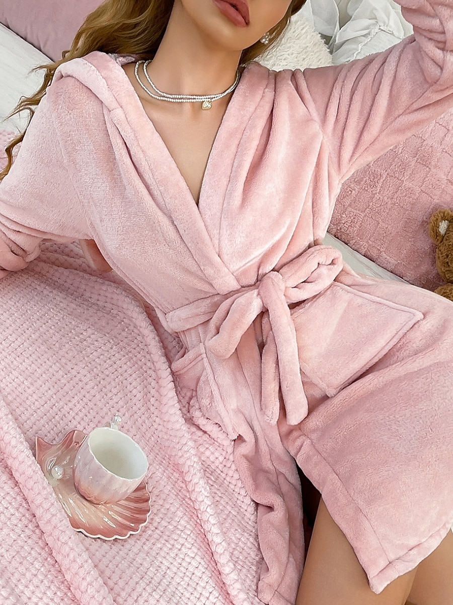 Dam Morgonrock Ledigt Komfort Kanin Broderad Hem Dagligen Långärmad Luvtröja Rodnande Rosa Rubinrött Vår Höst Vinter Lös passning 2026 - $33.99 –P4