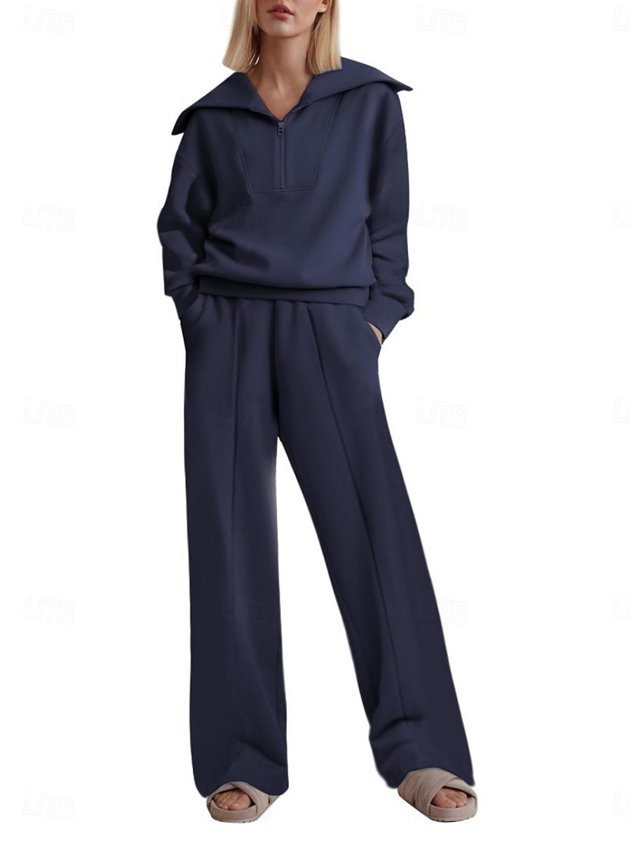 Dames Modieus Streetwear Broeken Sets Bolero Top Lange mouw Overhemdkraag Effen Kleur Vetoketju Buiten Werk Casual Blozend Roze Marineblauw Grijs Lente Normale pasvorm 2025 - $47.99 –P13