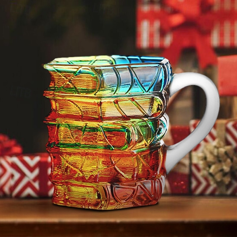 Taza con forma de libro pintado, original taza de café con libros pintados en 3D, regalo navideño, taza de café única de cristal con forma de libros apilados, regalo ideal para coleccionistas, lectores, bibliotecarios y amantes de la literatura. 2026 - $16.99 –P10