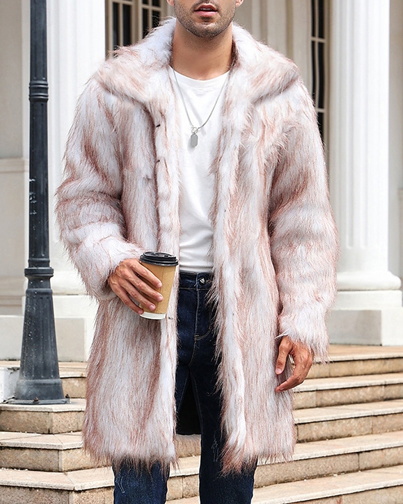 Herren Winterjacke Kunstpelzmantel Urlaub Täglich Thermowarm Fleece Herbst Winter Einfach Mode Streetwear Revers Lang Kamel Dunkelgrau Schwarz Weiß Gelb Jacken 2026 - $74.99 –P17