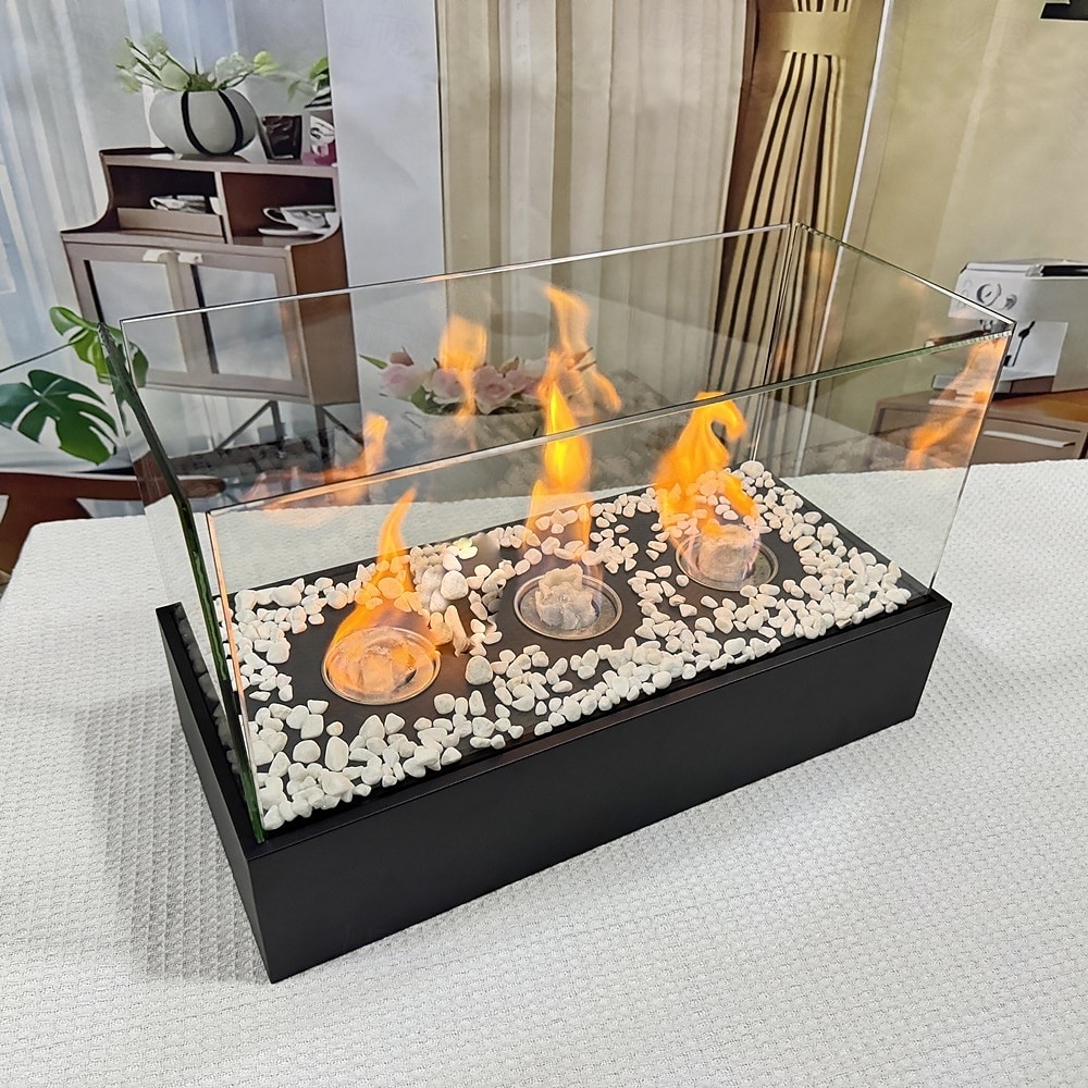 skleněný velký stolní krb přenosný ohniště s miskou na oheň, čisté hoření bioetanolu, bezodvětrávací krb pro vnitřní i venkovní terase, párty 2026 - $128.99 –P8