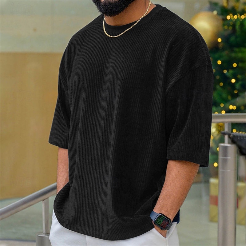 Per uomo Maglietta Camicia di Velluto a Coste Camicia a Maniche Corte Manica Corta Girocollo Estate Semplice Moda Designer Essenziale Jacquard Vacanza Streetwear Uscire Vinaccia Nero Bianco Maglietta del 2025 a $8.99 –P3